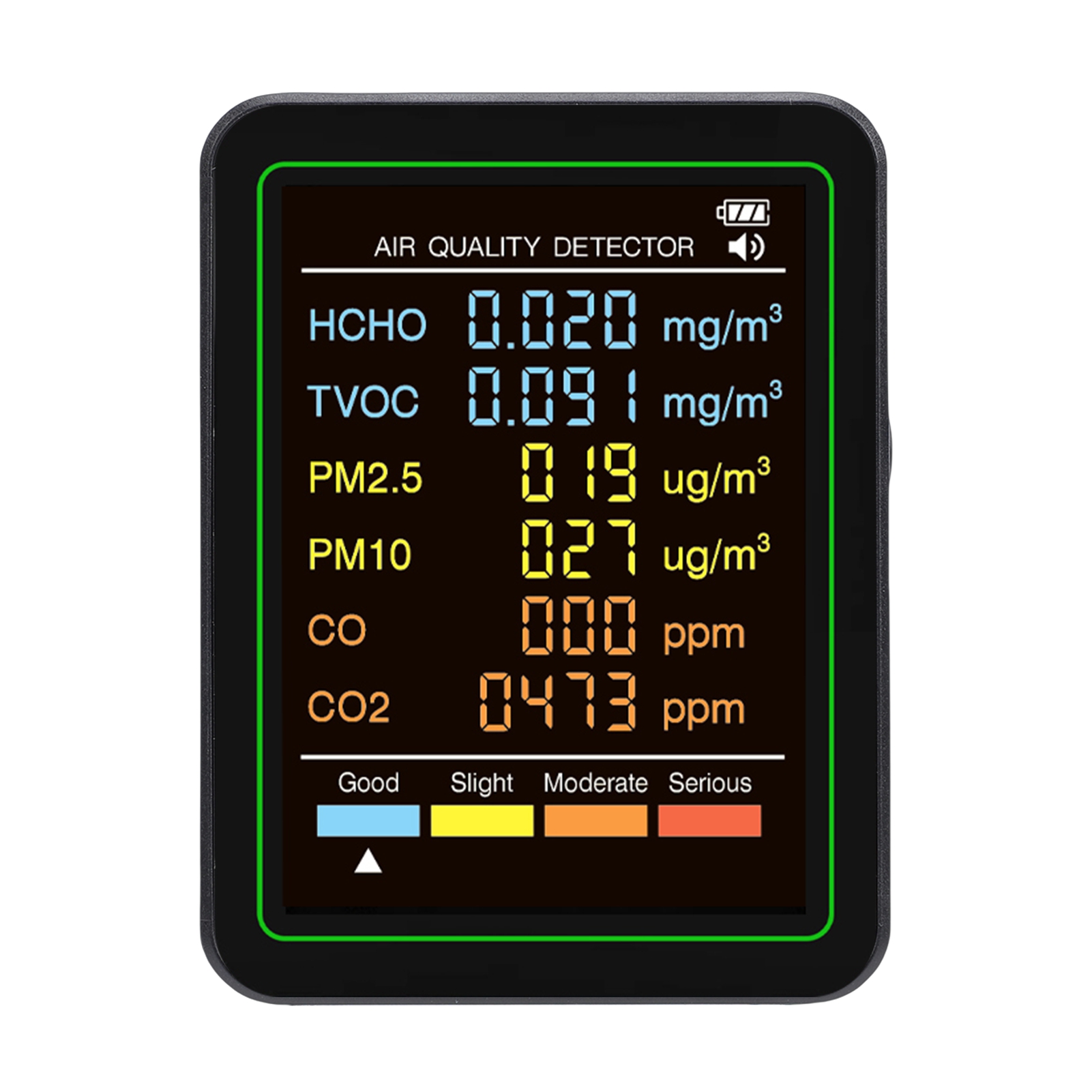 6-in-1-luftqualitätsmonitor Mit Co-, Co2-, Tvoc-, Hcho-, Pm2,5- Und Pm10-messung, Infrarotsensor, Farb-lcd-bildschirm, Tragbares Luftmessgerät Für Zuhause, Schwarz