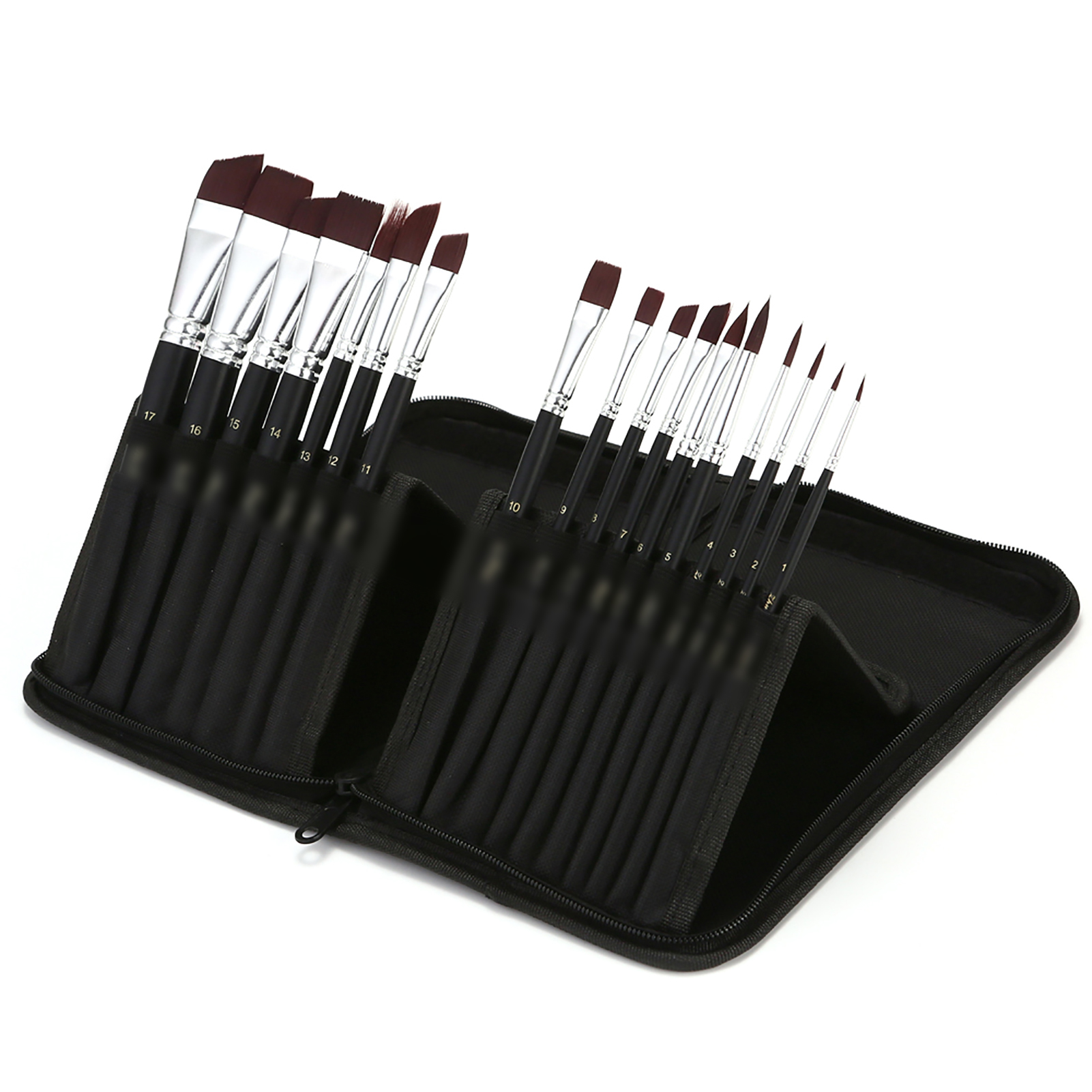 Set Mit 17 Nylon-acrylpinseln, Professionelle Künstlerpinsel, Inklusive Stofftasche Für Aquarell, Öl, Gouache, Nageldesign Sowie Körper- Und Gesichtszeichnungen. Zeichensets Für Künstler Und Kreative