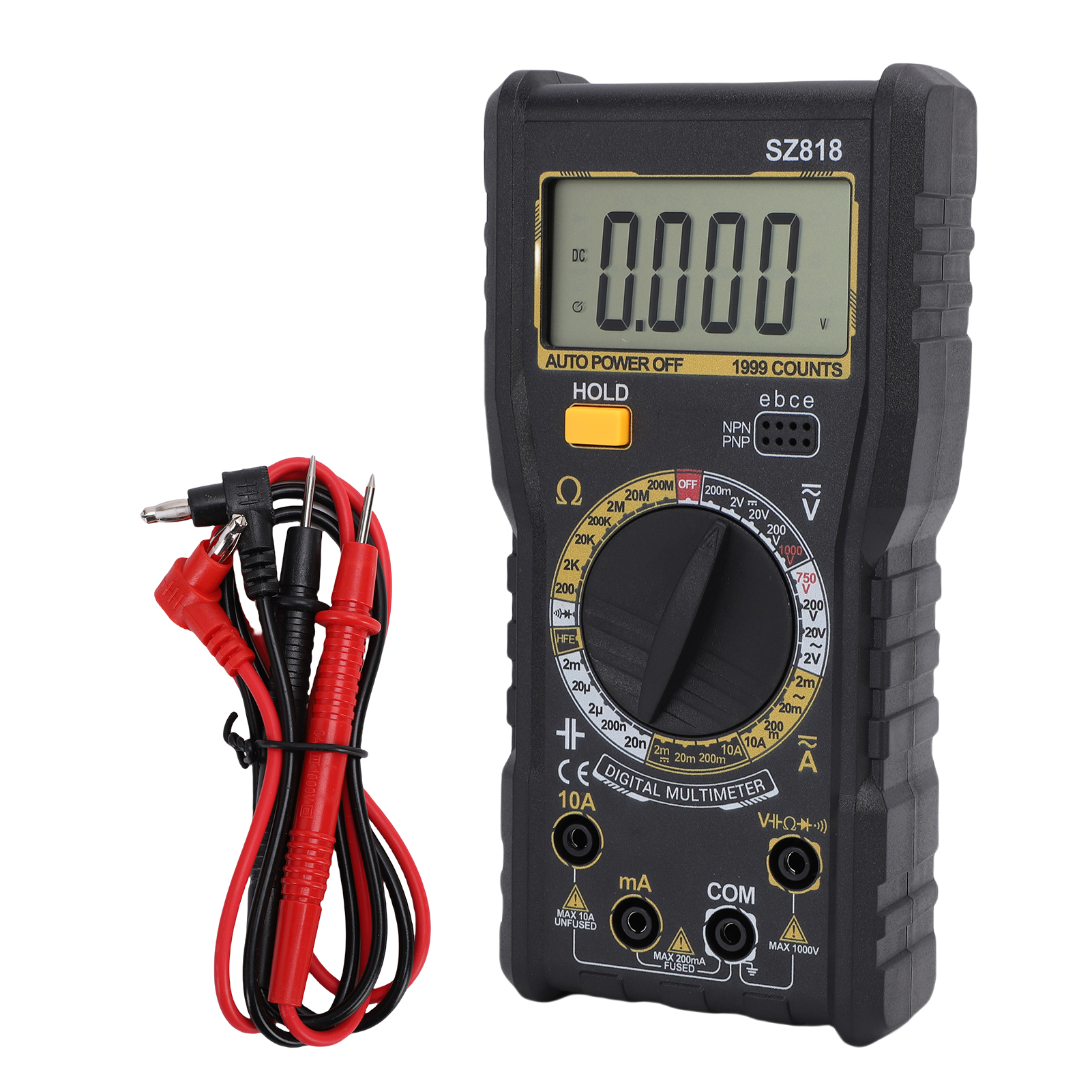 Digitales Multimeter Mit 1999 Zählern, Ac/dc-spannungsprüfer Mit Strom-, Kapazitäts-, Dioden- Und Durchgangsmessfunktionen, Datenhaltefunktion Und Automatischer Abschaltung Für Den Heimgebrauch.