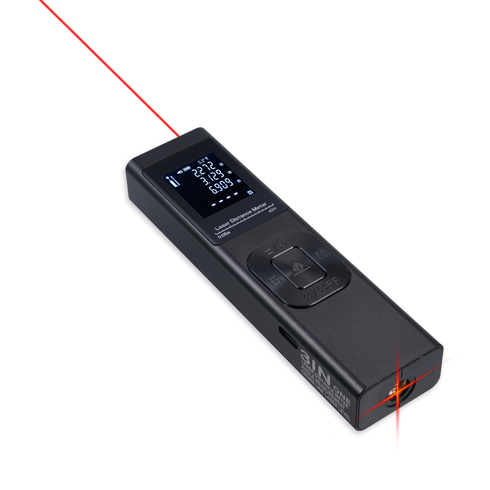 3-in-1 Laser-entfernungsmesser, Winkelmessung, Kreuzlinienlaser-nivelliergerät, Elektrischer Winkelsensor Mit Hintergrundbeleuchtetem Lcd-bildschirm, Distanzmessung, Flächen-, Volumen- Und Pythagorasb