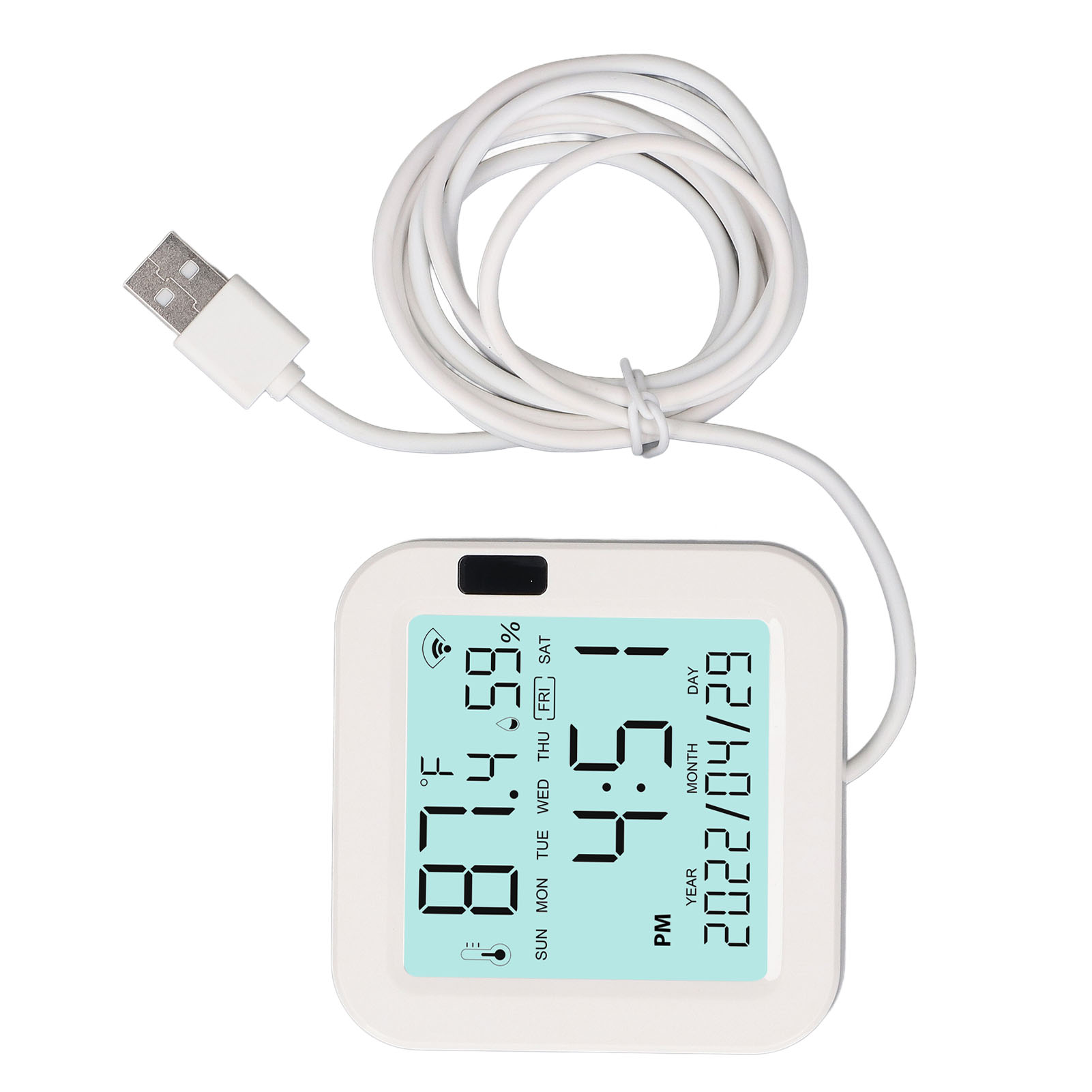 Thermometer-hygrometer Mit Hintergrundbeleuchtetem Lcd-bildschirm, Messbereich Von 0 Bis 60 °c Und 0 Bis 99 % Relativer Luftfeuchtigkeit, Intelligenter Temperatur- Und Feuchtigkeitssensor, 5 V, 1 A.