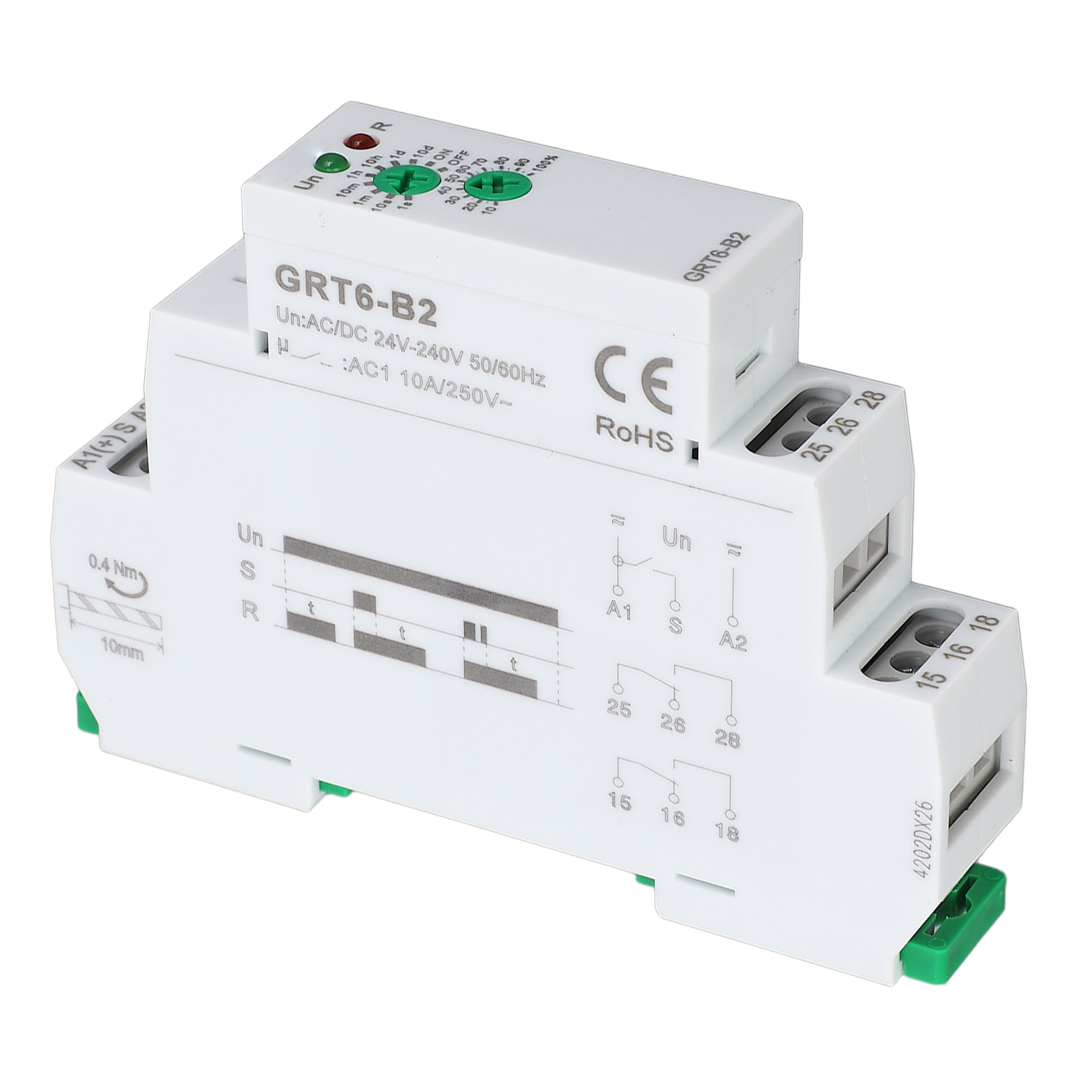 Zeitverzögerungsrelais Mit Einschaltverzögerung, Bereich Von 0,1 S Bis 10 Tagen, 2 Spdt-ausgänge, Einzelfunktion, Din-schienenmontage, 24–240 V Ac/dc