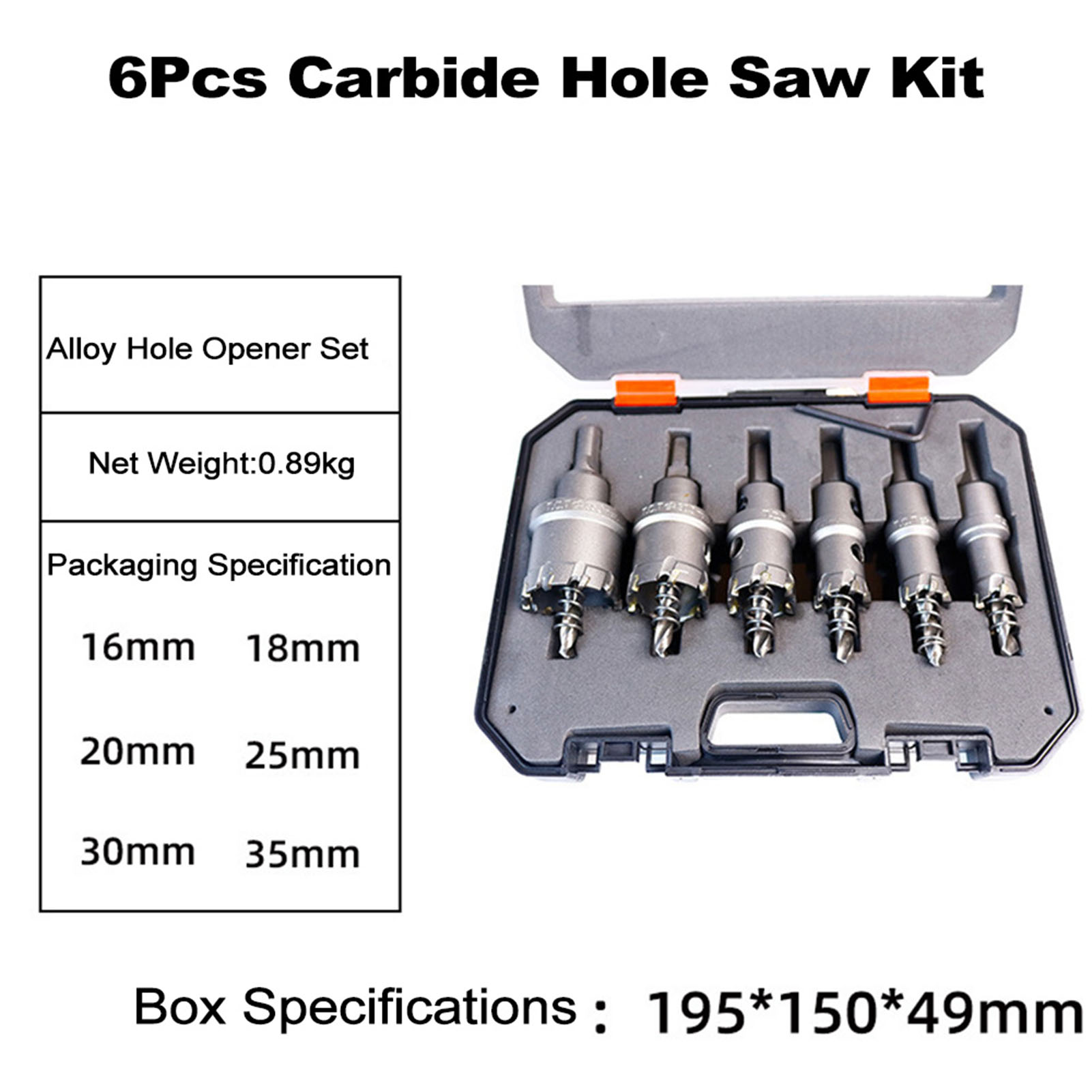 Set Mit 6 Hartmetall-lochsägen, Hartmetall-bohrer Von 16 Bis 35 Mm Für Metalle (edelstahl, Eisen, Kupfer).