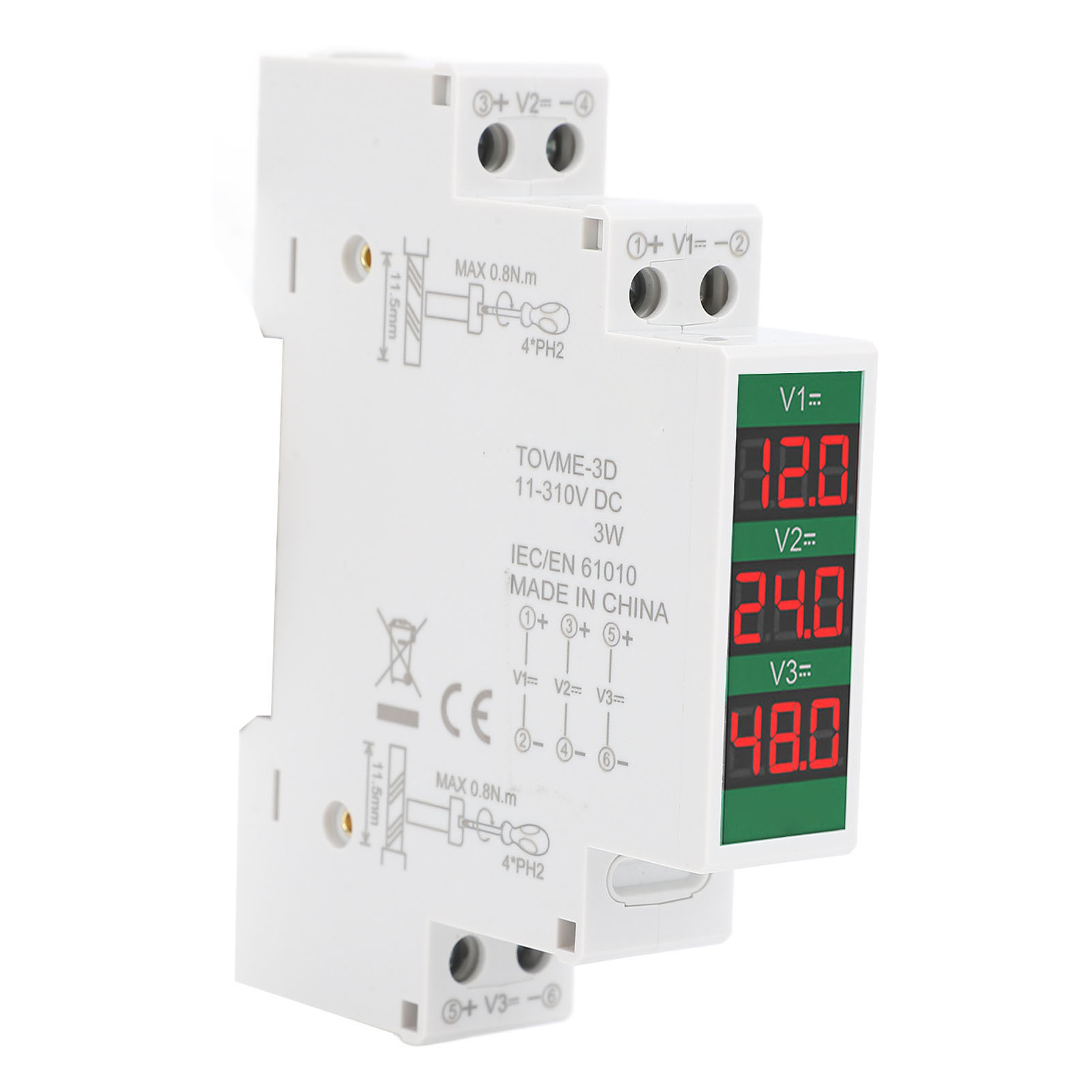 Din-schienen-voltmeter, 3-stellige Lcd-anzeige, Dreifach Isoliertes Modulvoltmeter, 11–310 V Dc