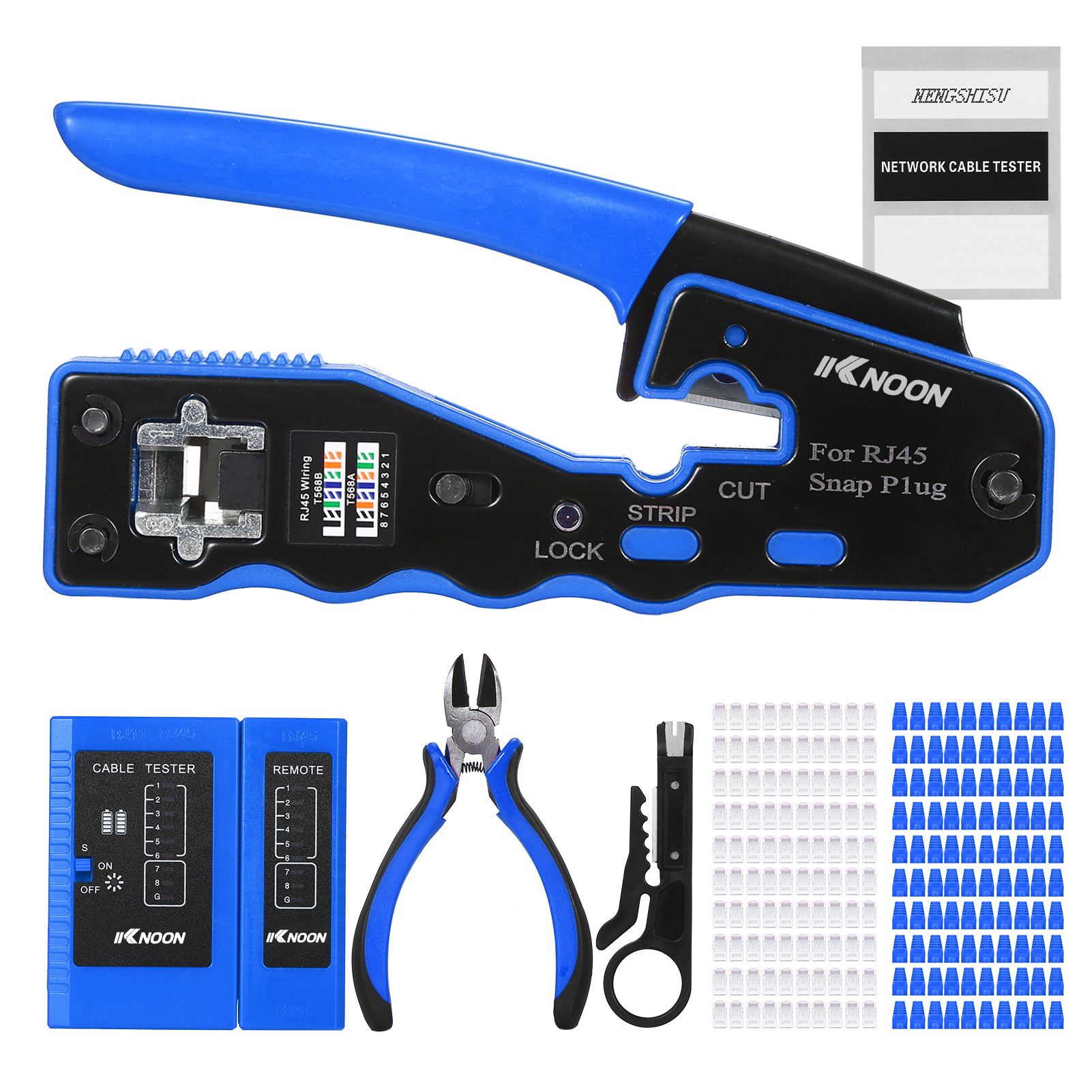 Komplettes Rj45-crimpwerkzeug-set Für Standard-cat5e-, Cat6- Und Cat6a-rj45-stecker. Enthält 100 Stecker, 100 Kappen, Ein Crimpwerkzeug Für Netzwerkkabel Und Testklingen.