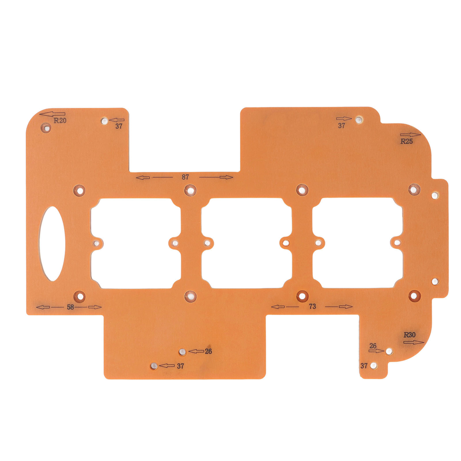 Öffnungsschablone Für 70x70 Mm Schalterbuchse, Gehäusebodenschablone Für R20-, R25- Und R30-buchsen, Winkelschablone Für Oberfräse