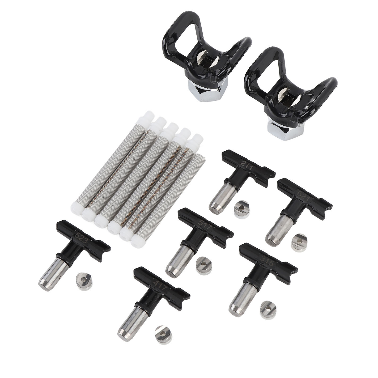 Set Mit 6 Schwarzen Airless-sprühdüsen 211 315 417 517 523 621, Inklusive 2 Schutzkappen Und 6 Filtern.