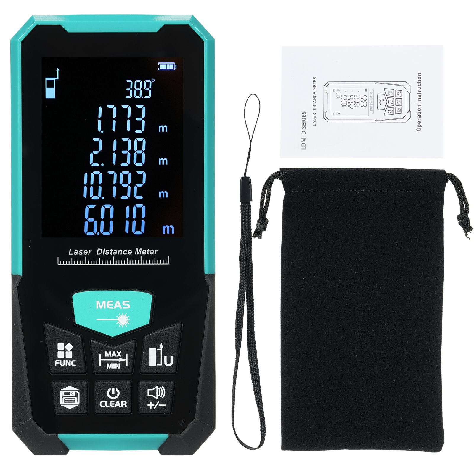 Professioneller 50-m-laser-entfernungsmesser Mit Kontinuierlichen Mess-, Volumen- Und Flächenmessmodi (pythagoreische Berechnung), Usb-wiederaufladbarer Digitaler Entfernungsmesser