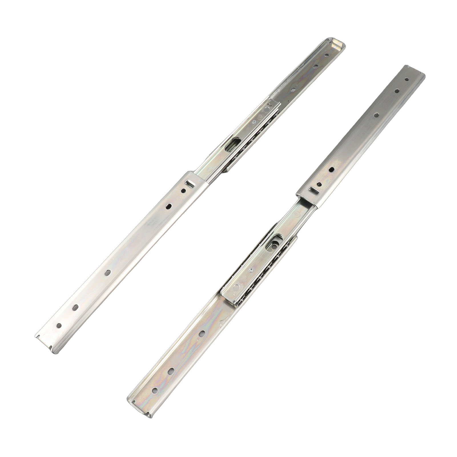 Set Aus 2 Schubladenschienen, 200 Mm Durchmesser Und 27 Mm Breit, Vollauszug Und 3-fach Faltbar, Aus Kaltgewalztem Stahl, Doppelwandig Und Kugelgelagert.