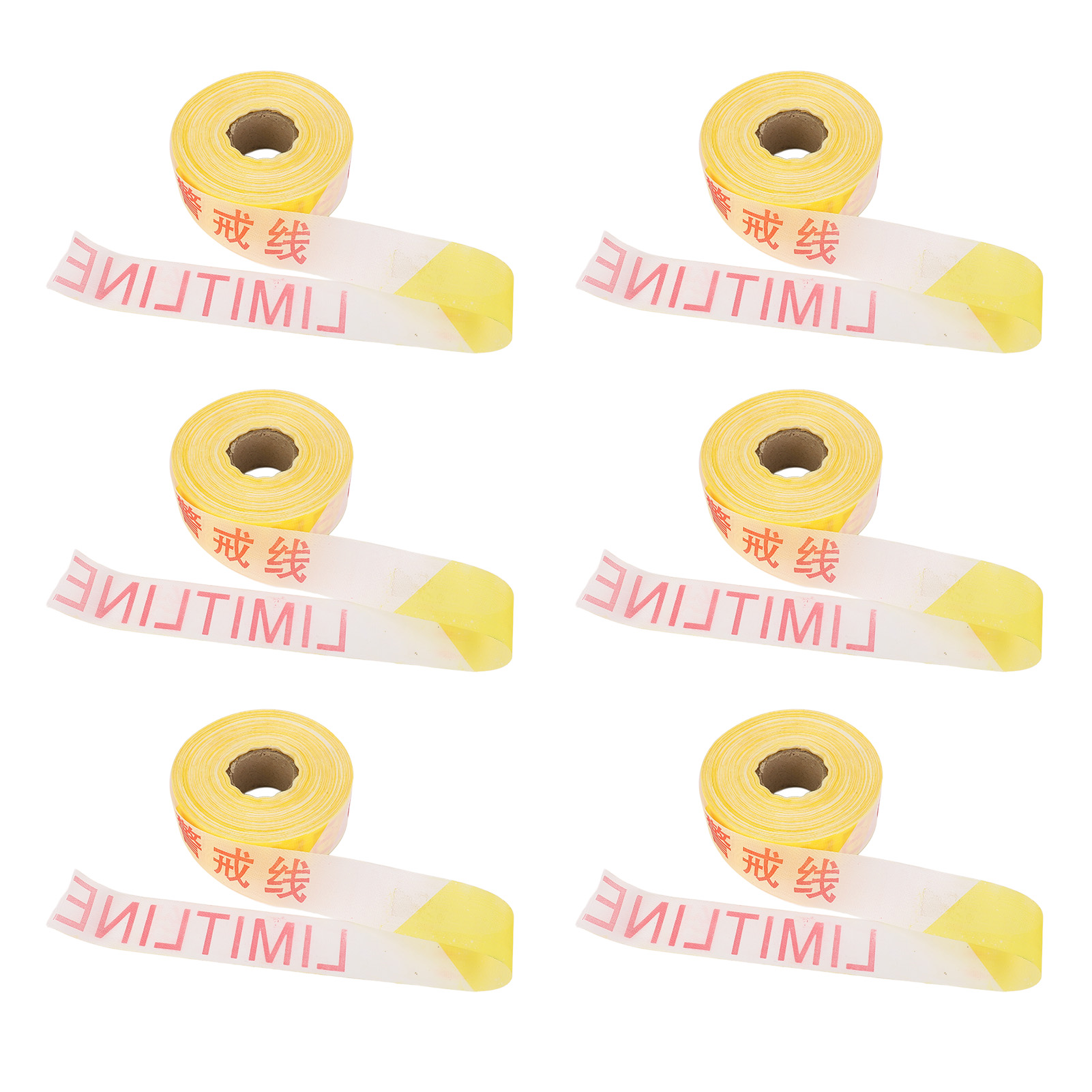 Packung Mit 6 Gelben Und Weißen Warnbändern Aus Robustem Und Multifunktionalem Polyester Für Die Sicherheit Und Instandhaltung Von Straßen Und Schulen.