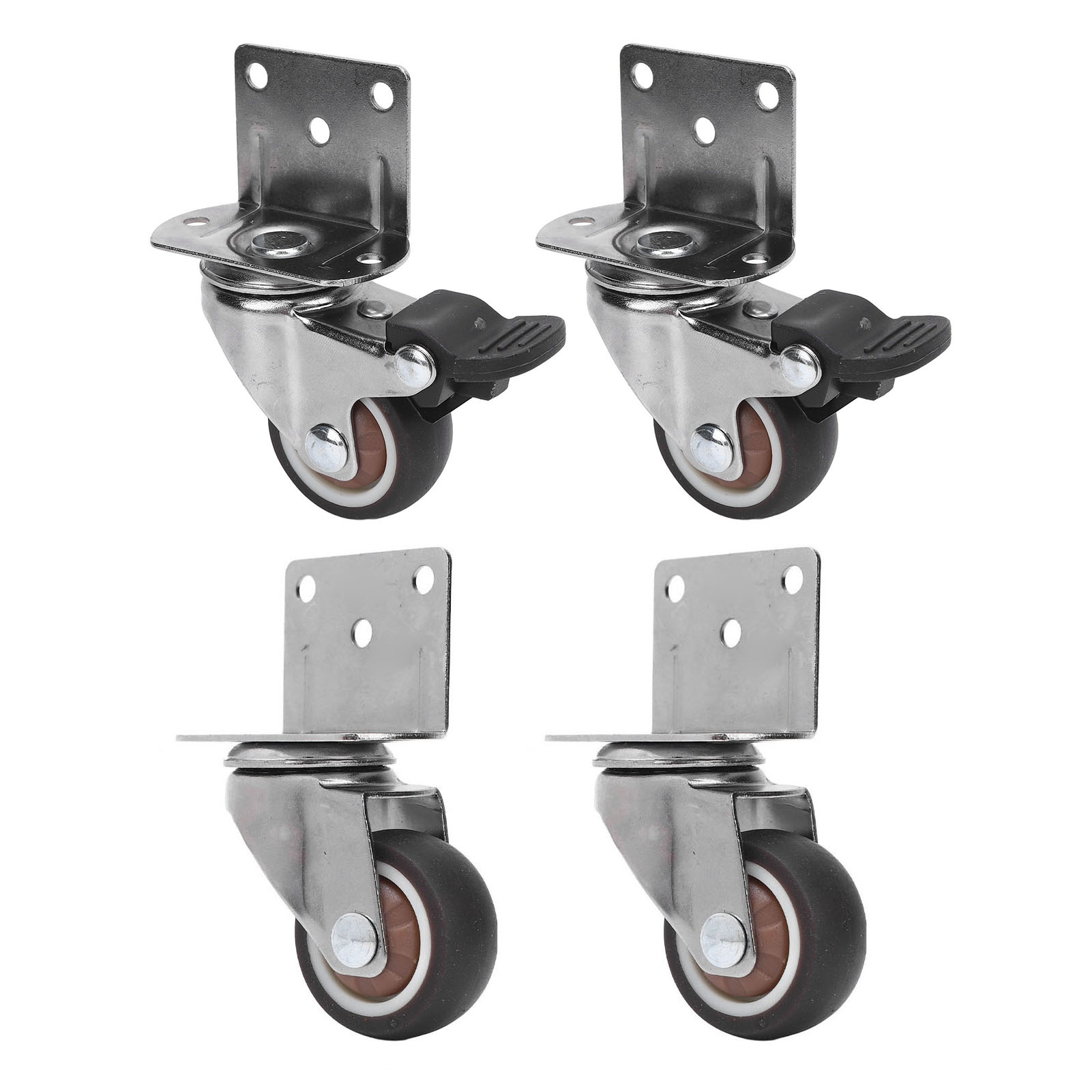 Set Aus 4 Robusten, 3,8 Cm (1,5 Zoll) Großen L-förmigen Seitenrollen Mit Tpr-platte, 2 Mit Bremse Und 2 Ohne Bremse, Für Möbel Und Koffer.