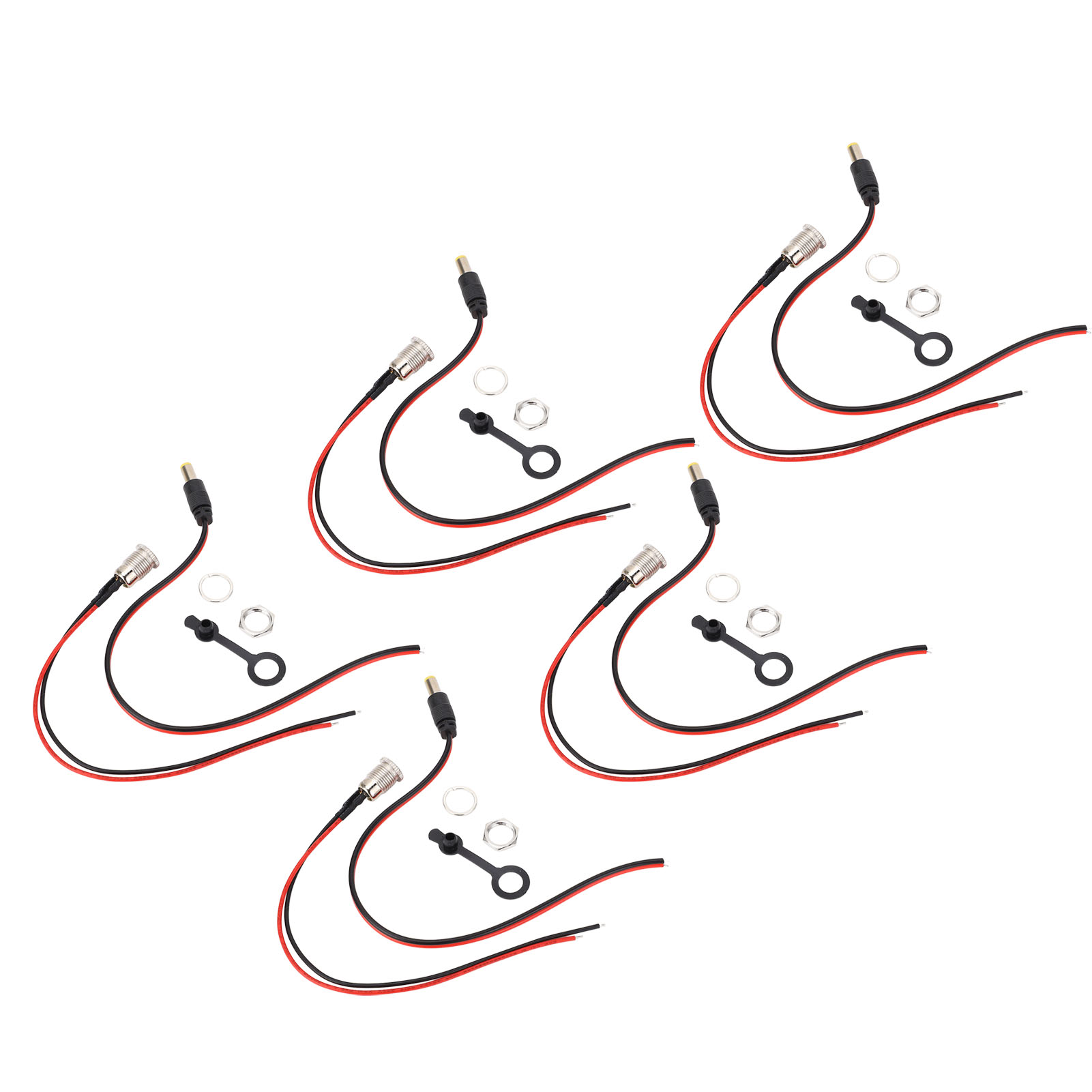 Packung Mit 5 Dc 10a Steckdosen, 5,5 X 2,1 Mm Weiblicher Stecker, 15 Cm, 18 Awg Querschnitt, Mit Wasserdichter Schutzkappe.