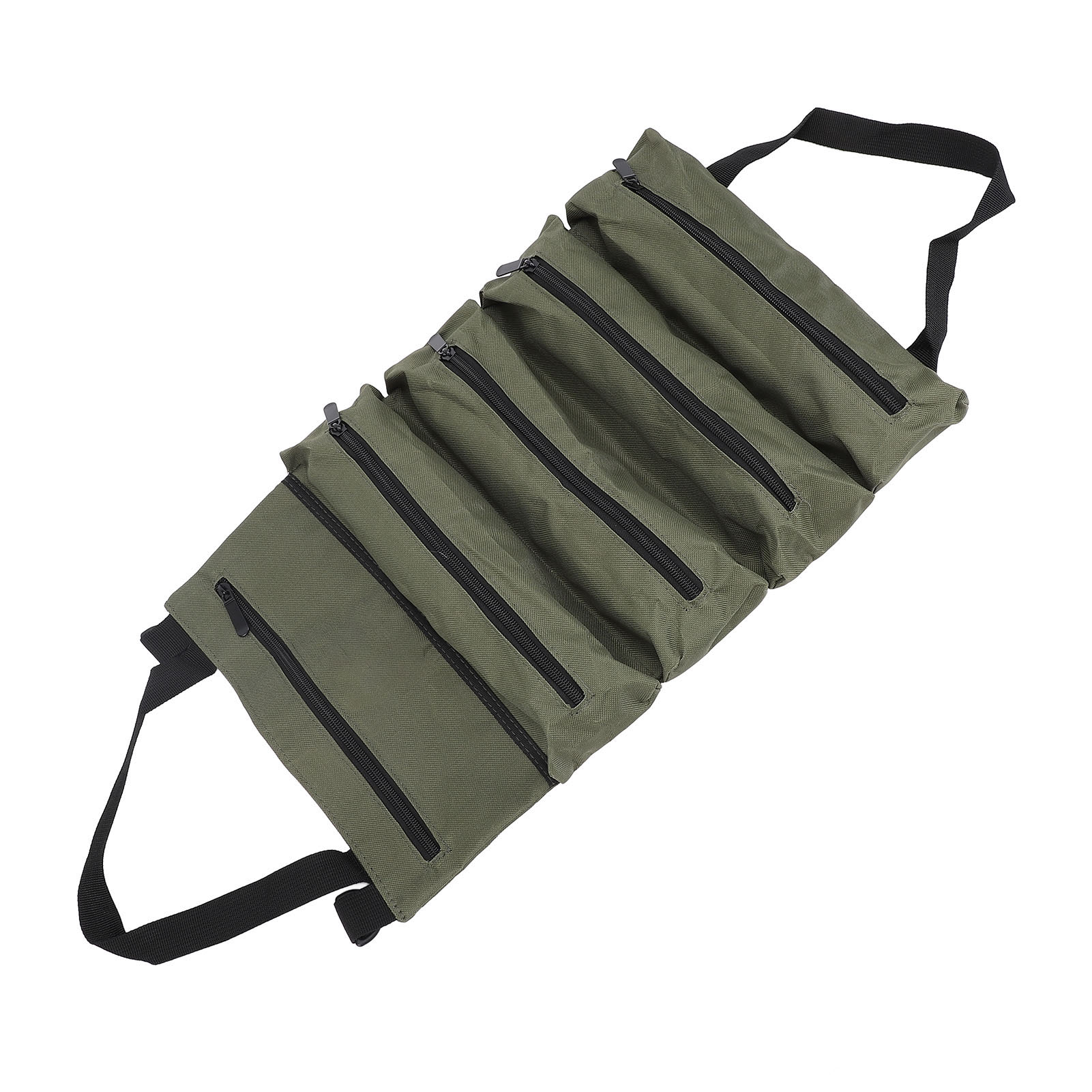 Aufrollbare Werkzeugtasche Aus Canvas, Tragbare Aufbewahrungsmöglichkeit Für Kleinteile, Mit 5 Reißverschlusstaschen, Für Elektriker Und Mechaniker, Olivgrün