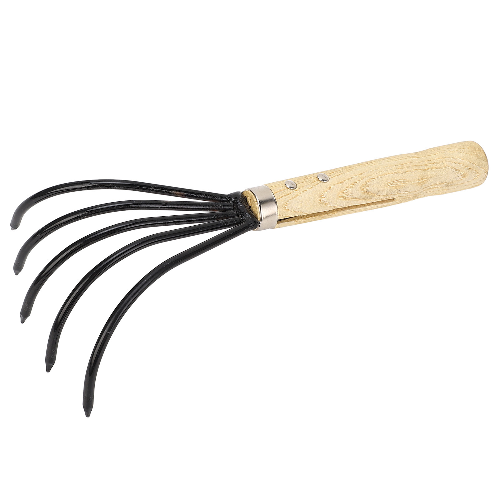 Handrechen Für Den Garten, 5 Stahlzinken, Holzgriff, Ergonomisches Design, Werkzeug Zum Umgraben Und Auflockern Des Bodens, Kurzer Griff