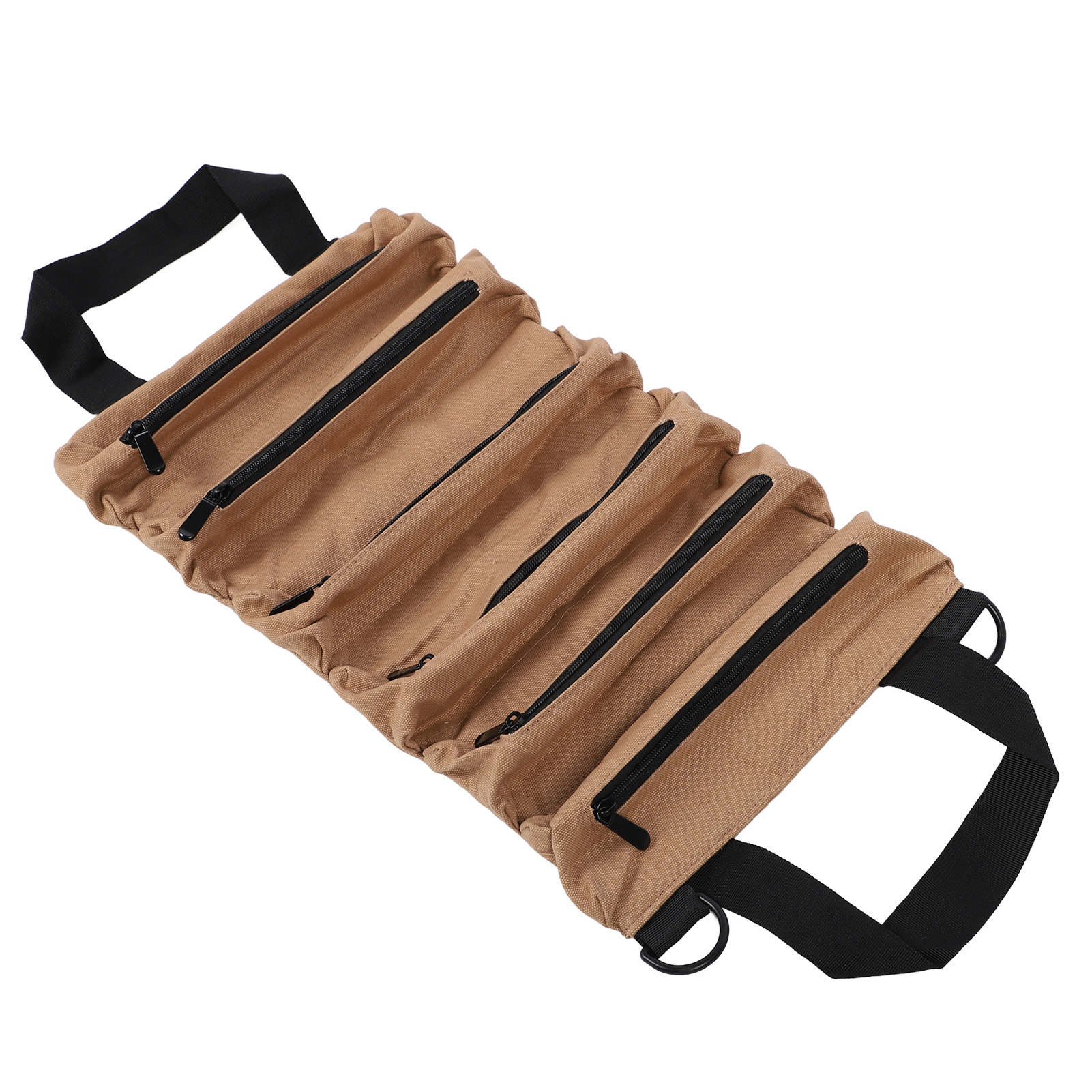 Aufrollbare Werkzeugtasche Mit 6 Reißverschlusstaschen, Herausnehmbarer Aufbewahrungstasche Für Schlüssel, Schraubendreher, Steckschlüssel Und Zangen, Khakifarben