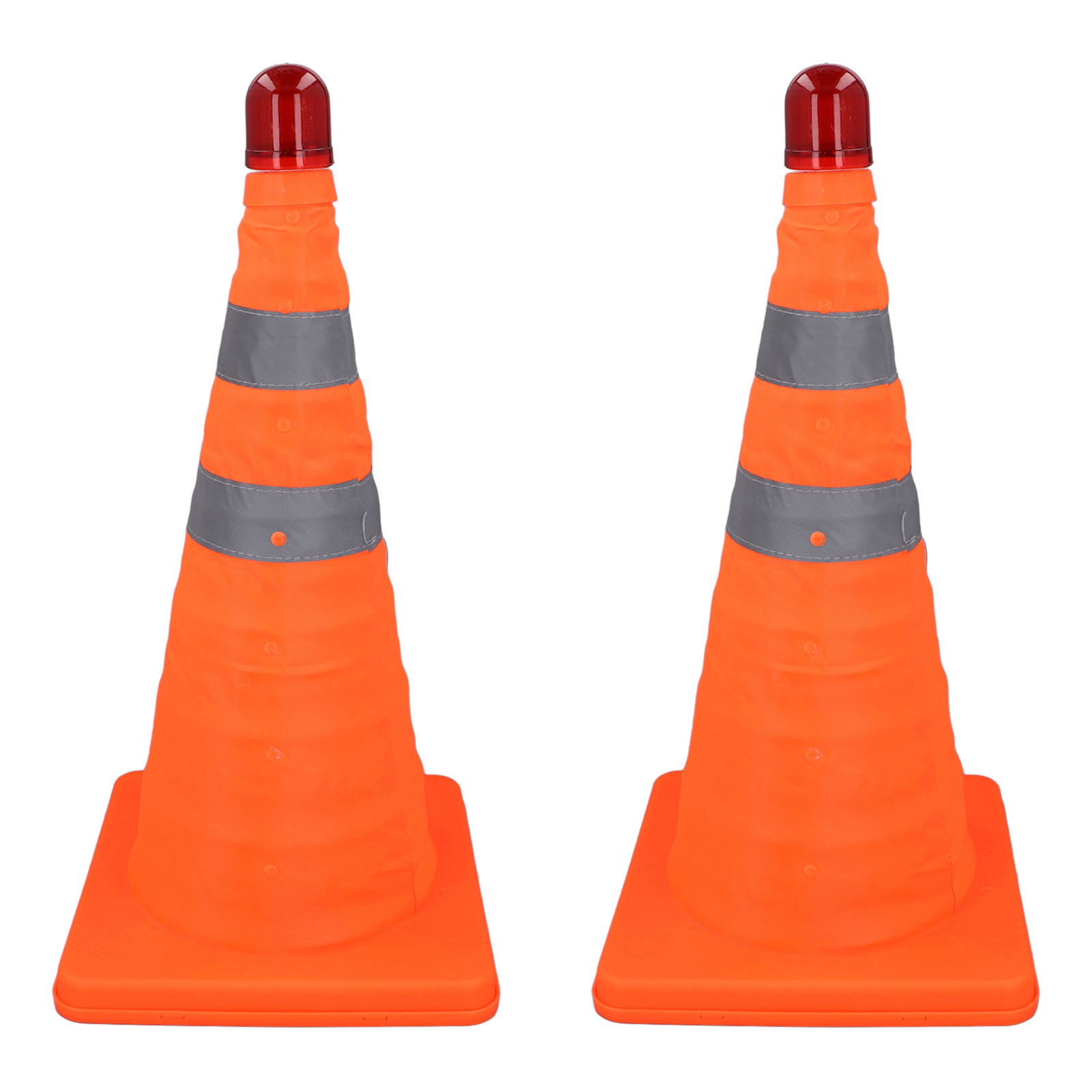 Set Aus 2 Faltbaren Verkehrskegeln (45 Cm) Mit Reflektierendem Kragen Und 2 Orangefarbenen Ampeln Für Parkplätze Und Einfahrten.