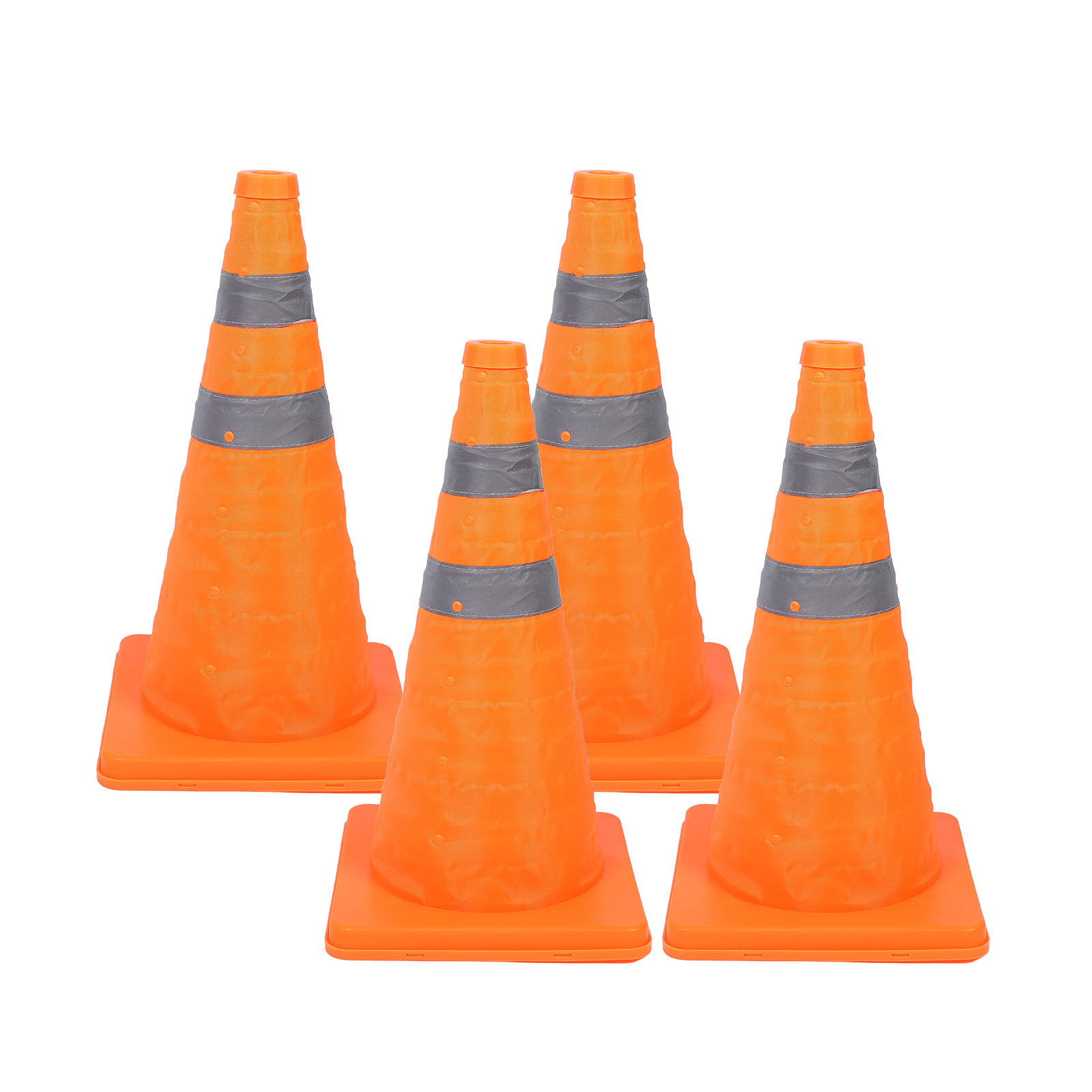 Set Aus 4 Verkehrskegeln, 45 Cm Hoch, Mit 360° Reflektierenden Streifen, Faltbar, Pp-sockel, Wasserdicht, Aus Oxford-gewebe.