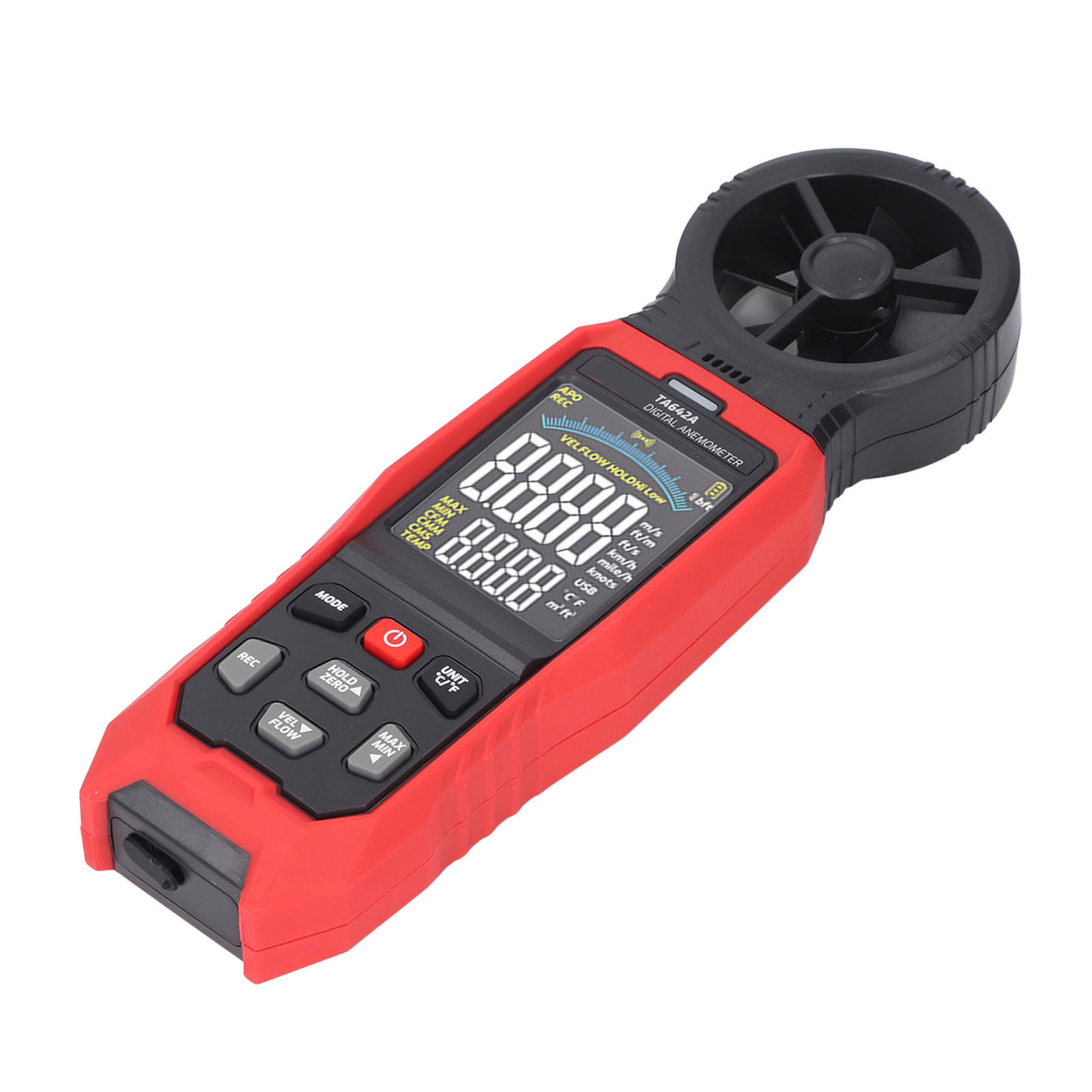 Hochpräzises, Tragbares Digitales 8-blatt-anemometer Zur Messung Von Geschwindigkeit, Temperatur Und Luftstrom.