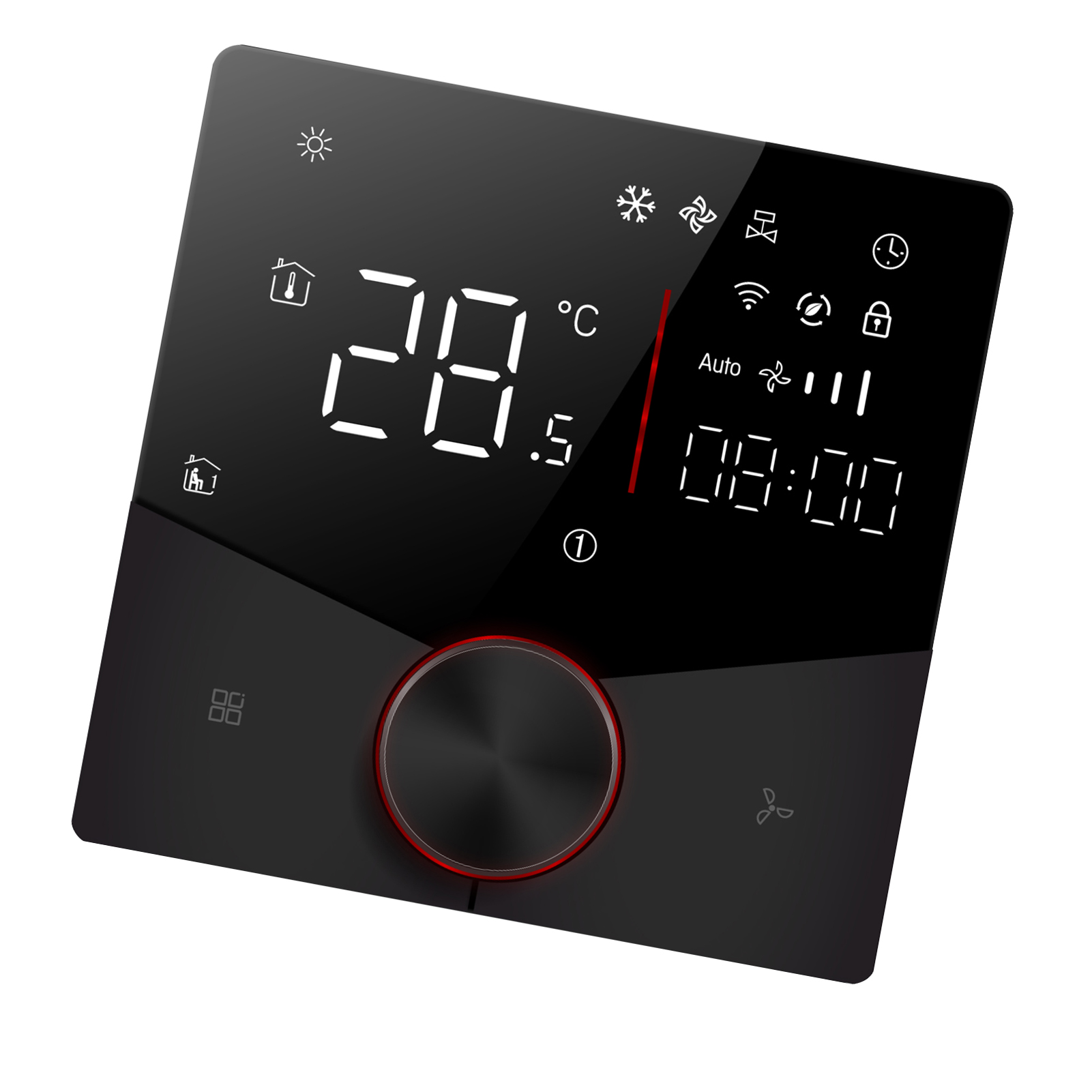 Programmierbarer Digitaler Touchscreen-wlan-thermostat (5 Und 2) Für 2-rohr-klimaanlagen, Schwarz