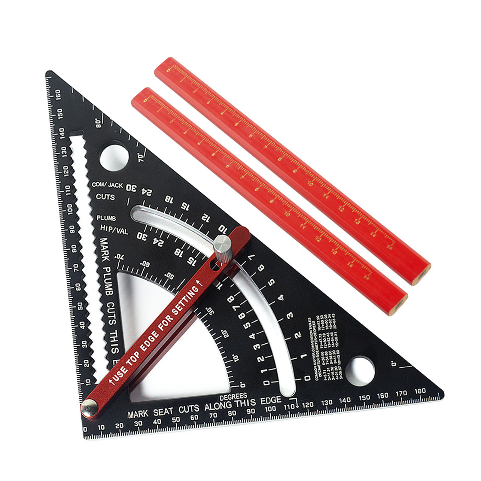 7-zoll-zimmermannswinkel, Einstellbarer Winkel Bis 80°, Mit 2 Bleistiften Und Metrischem System.