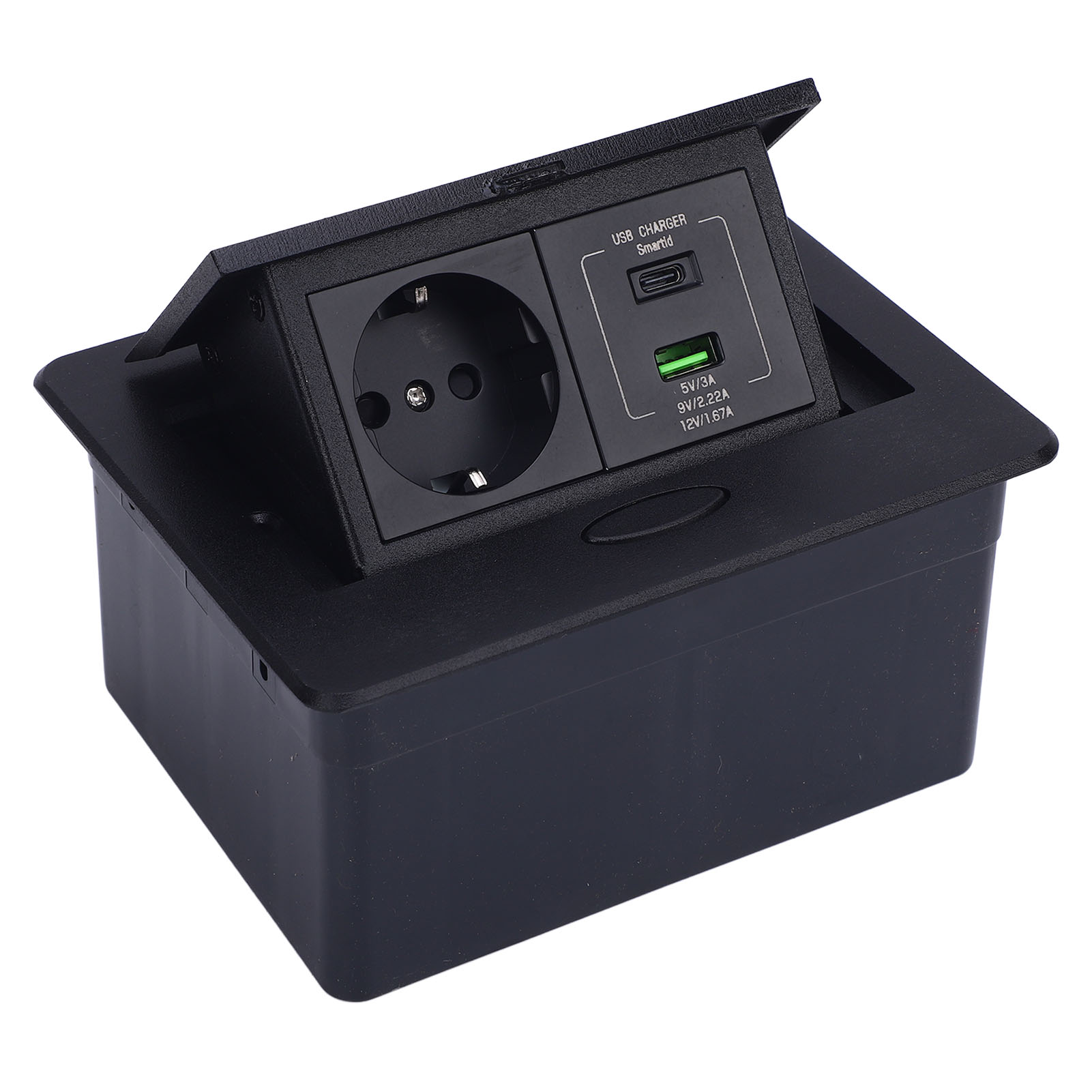 Wasserdichte, Versenkte Bodensteckdose Aus Aluminiumlegierung, 2-polige Flachsteckdose Mit Usb- Und 20-w-pd-anschlüssen, Schwarz