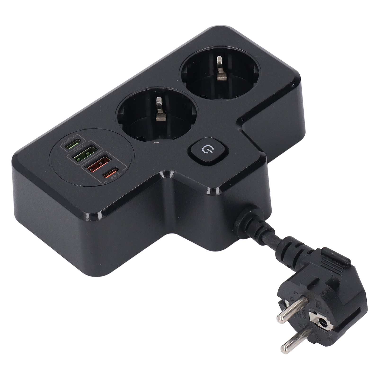 Flache 2-polige Usb-c-steckdosenleiste, Kurzes Verlängerungskabel, 3250 W Qc3.0 Pd20 W Dual-schnelllade-tischladegerät