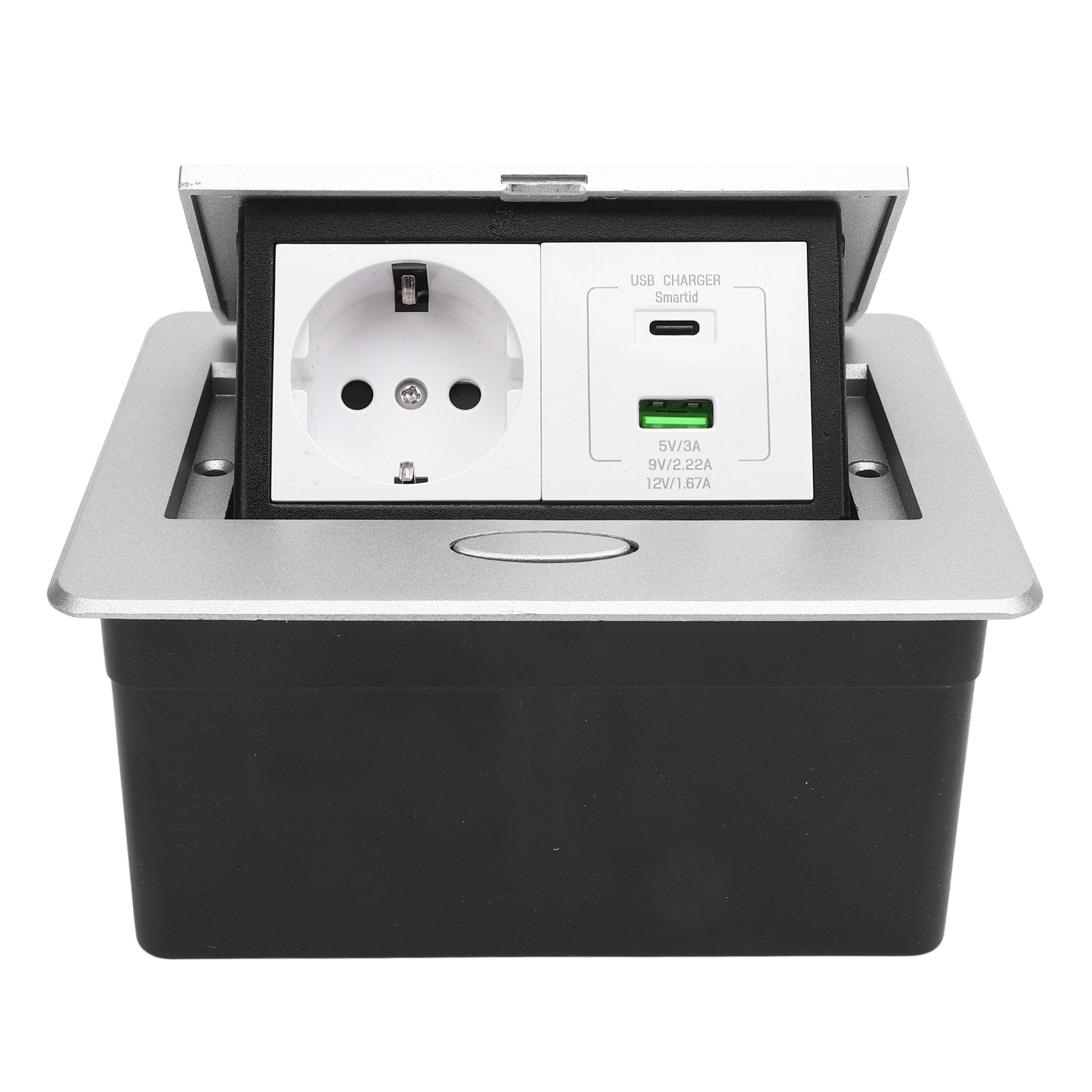Unterputz-steckdosenleiste Mit 2 Pins, Usb-a- Und Usb-c-anschlüssen, Pd20w-schnellladefunktion, Ideal Für Büros, Hotels Und Schulen (silberne Farbe).