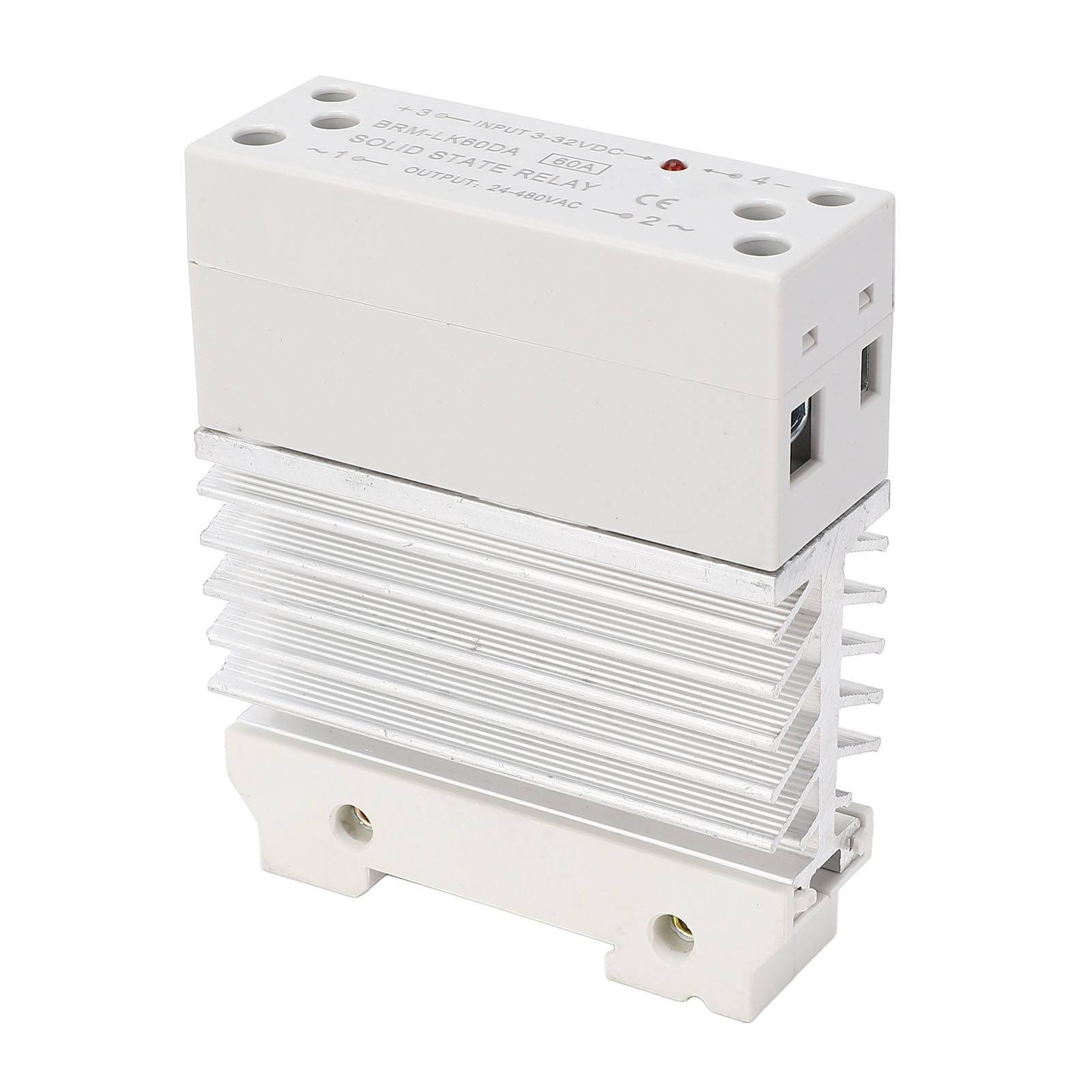 Einphasiges 60-a-dc/ac-halbleiterrelais, Integriert Auf Einer 35-mm-din-schiene Mit Kühlkörper. Eingang: 3–32 V Dc Ausgang: 24–480 V Ac.