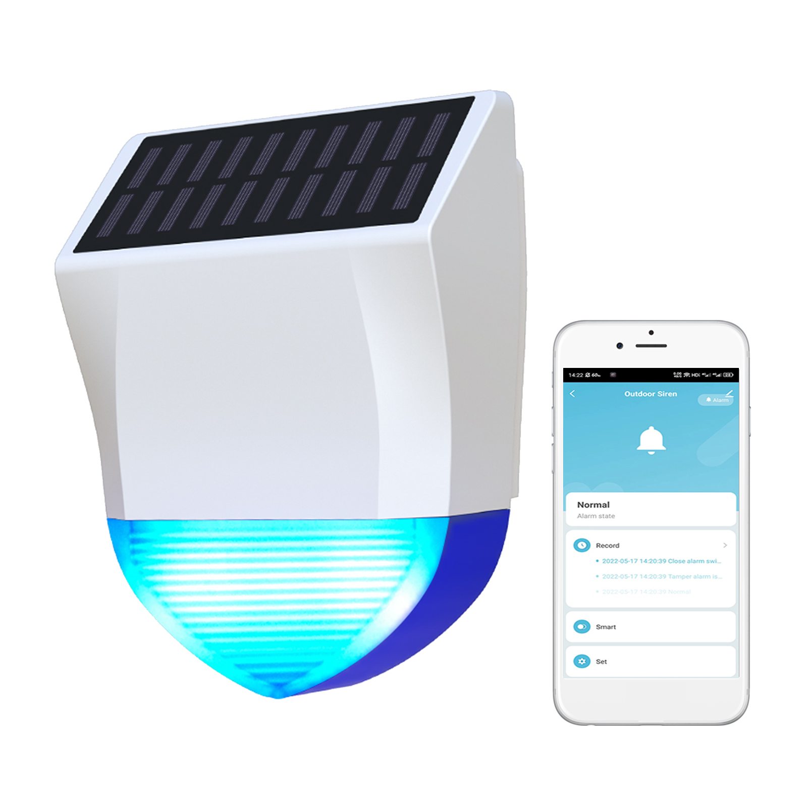 Solarbetriebener Außenalarm Mit Wlan, Bluetooth 5.0, Ipx5 Wasserdicht, Akustischem Und Optischem Echtzeitalarm, App-steuerung, Smart-home-sicherheitsgerät