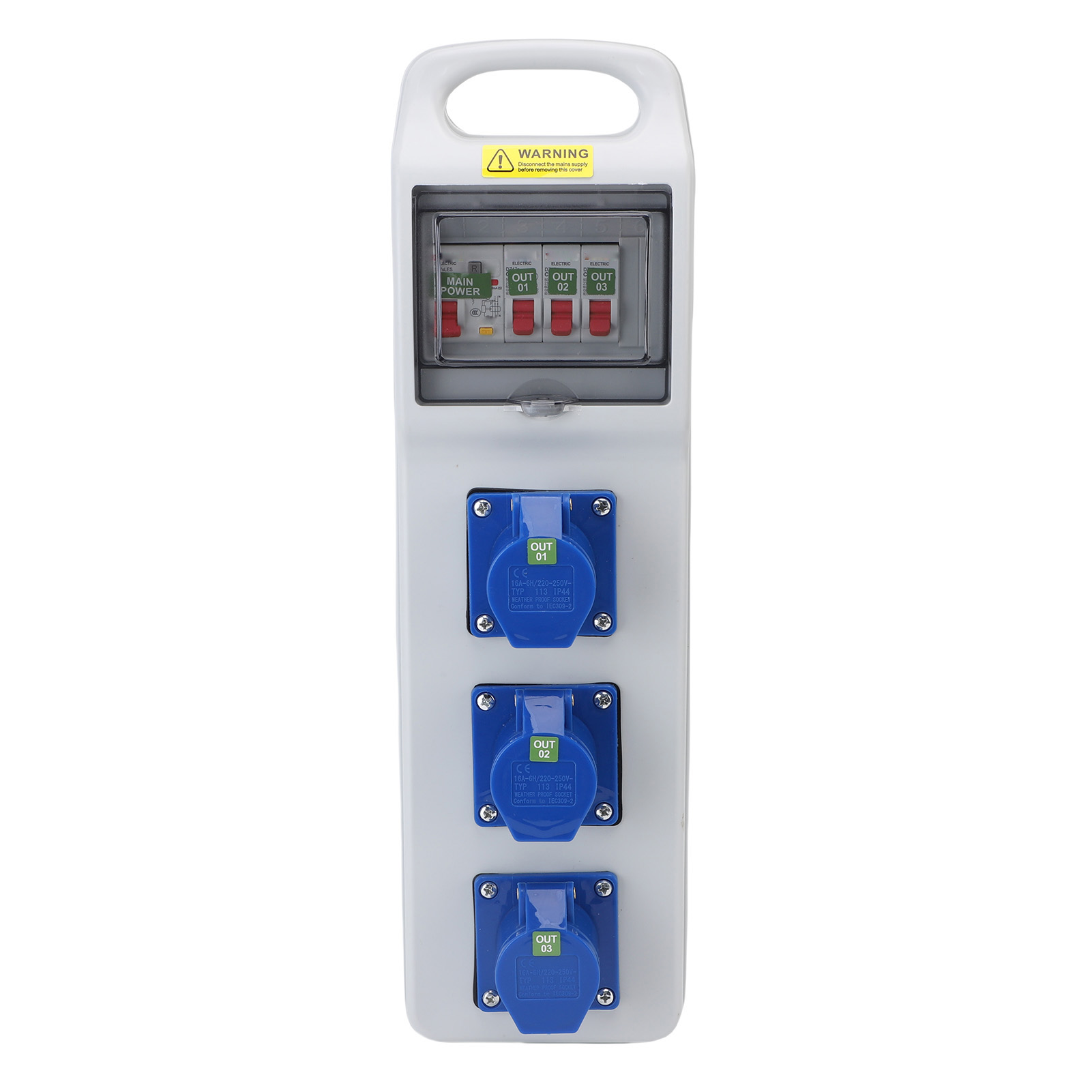Wasserdichter, Tragbarer Außenverteilerkasten (schutzart Ip44-67) Mit Leitungsschutzschalter Und Steckdose Für Baustellen, Werkstätten Und Fabriken, 490 X 140 X 90 Mm