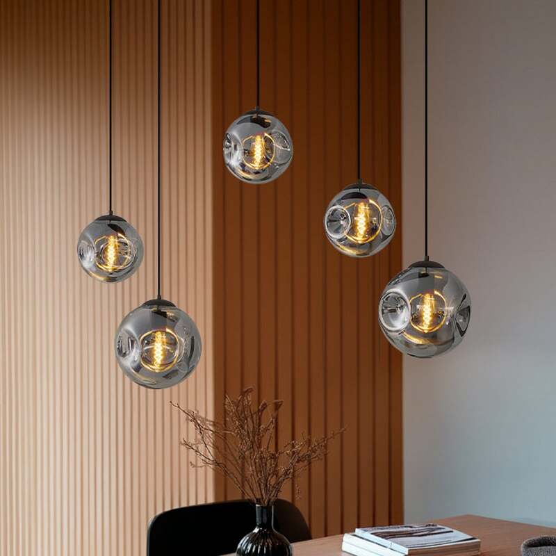 [gebraucht] B-ware Lindby Hängeleuchte Valentina Rauchgrau 125cm 5-flammig Dimmbar Glas