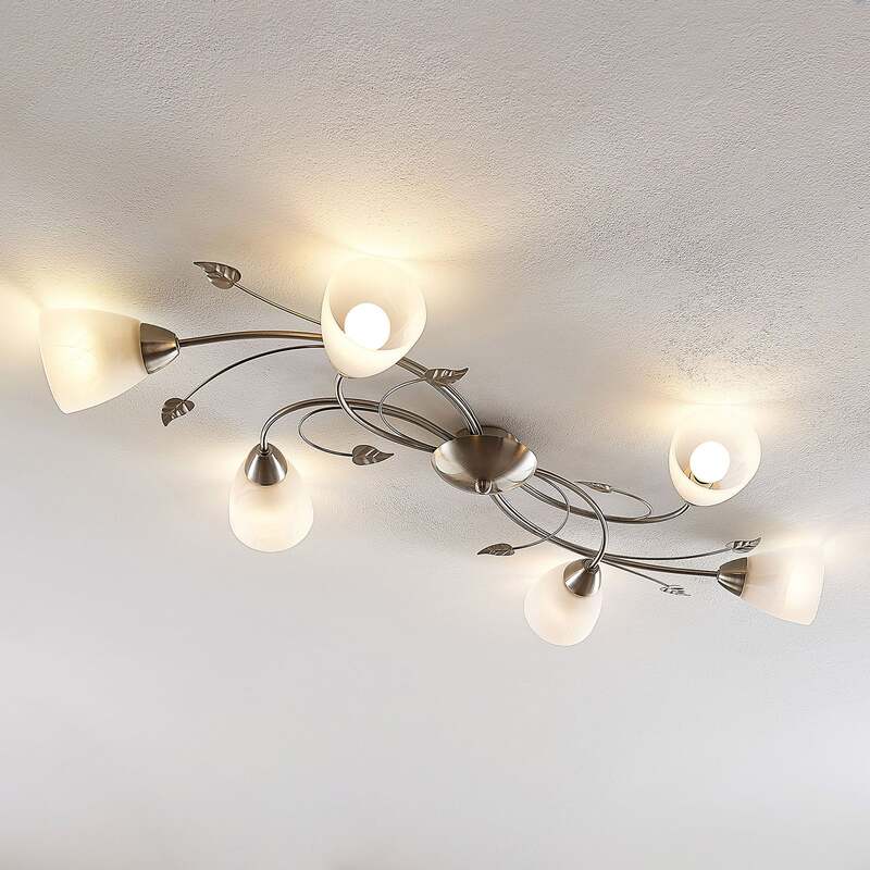 [neuwertig] B-ware Lindby Deckenlampe Yannie Led Leuchte 6-flg Dimmbar Nickel Weiß 106x58,5cm