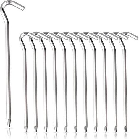 Set Mit 12 Spitzen Zelt- Und Rasenheringen. Campingzubehör. Ideal Für Camping, Markisen Und Außendekoration. Maße: 6 Mm X 180 Mm. Farbe: Silber.