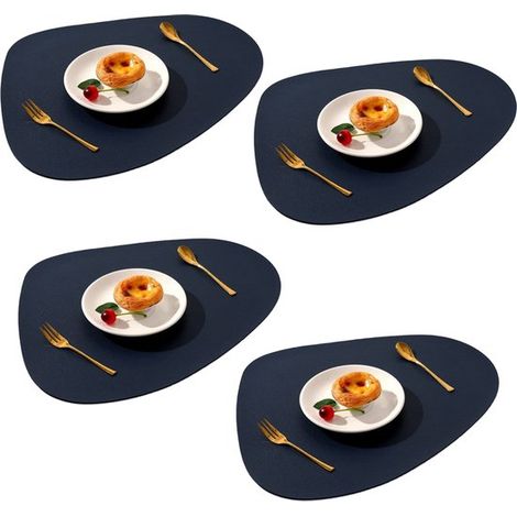 Longziming – 4er-set Lederuntersetzer – Blau – Waschbar & Wasserdicht – Strapazierfähige Tischsets Für Esstisch, Terrasse Und Garten