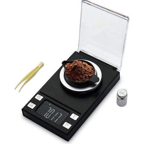 Hochpräzise Digitale Milligrammwaage (0,001 G) Mit Windschutz Und 50-g-kalibriergewicht – 6 Einheiten Für Gold, Schmuck Und Gewürze – Inklusive Tara-, Zähl- Und Lcd-hintergrundbeleuchtung