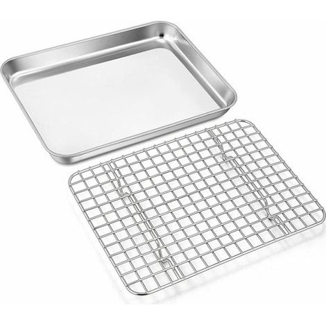 Longziming Backblech Mit Kühlgitter – Edelstahl – 31,5 X 24,5 X 2,5 Cm – Langlebig – Kuchenform, Auflaufform Zum Braten Und Servieren, Leicht Zu Reinigen