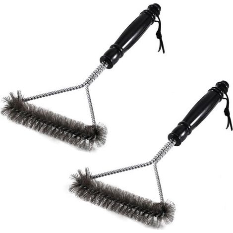 Set Mit 2 Grillbürsten – 30 Cm Lange Edelstahl-reinigungsbürste – Dreifacher Bürstenkopf Für Gas-, Holzkohle- Und Keramikgrills