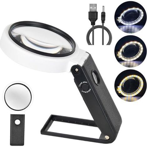Longziming – Lupe Mit Licht Und Stativ – Faltbare Lupe Mit 6-facher/25-facher Vergrößerung Und Led-beleuchtung – Tisch- Oder Taschenlupe – Dimmbare Led-beleuchtung – Für Kreative Hobbys