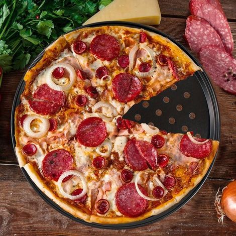 Pizzablech – Pizzaform, 32 Cm – Robustes Backblech Aus Metall – Stabiles Backutensil – Pizzaständer – Tellerhalter