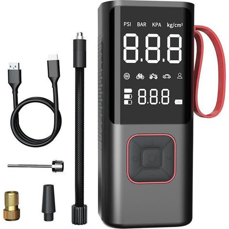 Ynkkvre Akku-luftkompressor – Auto- Und Fahrradreifenpumpe Mit Led-anzeige, Automatischer Abschaltung, 3-stufigem Led-licht Und Wiederaufladbarem Akku
