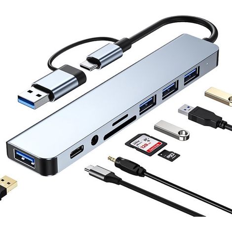 Usb-c-hub – Usb-splitter – Dockingstation – Sd-kartenleser – Schnelle Datenübertragung Bis Zu 5 Gbit/s Und Sd/tf-kartenleser – 1 Stück – Silber