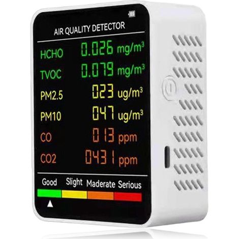 Longziming 6-in-1 Luftqualitätsmessgerät – Pm2,5, Pm10, Hcho, Tvoc, Co, Co2, Lcd-bildschirm, Tragbar Für Zuhause Und Büro