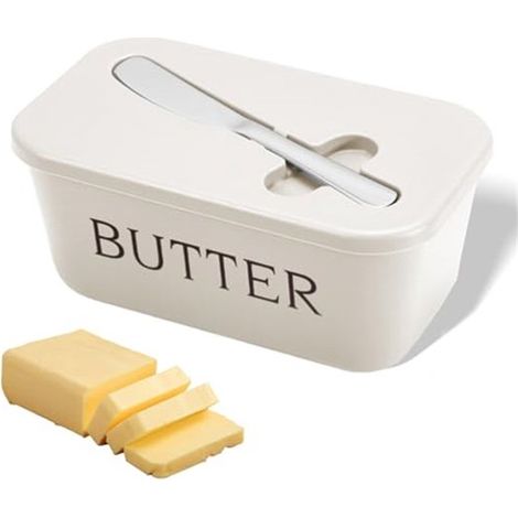 Butterdose Mit Deckel Und Messer - Geeignet Für Die Arbeitsfläche - Geschlossene Butterdose - Geeignet Für Kühlschrank Oder Küche - Butterdose Mit Dickem Deckel - Geeignet Für Die Heimische Küche, Cam