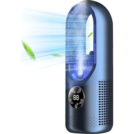 Longziming – Klingenloser Luftkühler Mit Luftbefeuchter – 6 Geschwindigkeitsstufen, Nebelgenerator, Timer, Kompakter Usb-ventilator Für Schlafzimmer, Büro Und Wohnzimmer – 100 Ml – Blau