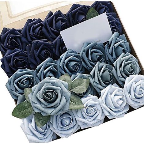 Künstliche Hochzeitsblumen – Künstliche Rosen – Dekorativer Brautstrauß – Für Hochzeiten Oder Events – Pe-schaumstoffblumen – Für Dekorateure – Blauer Farbverlauf – 8 Cm – 25 Stück
