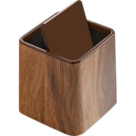 Longziming Mülleimer - Mini-mülleimer - Büro-mülleimer - 1 Stück - 14,7 X 14,7 X 15,3 Cm - Vintage-holzoptik - Pp-kunststoff - Auslaufsicher - Geruchsdicht - Mit Deckel - Für Badezimmer, Büro Usw.