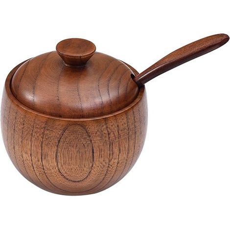 Kräutertopf Aus Holz Mit Deckel Und Löffel – Salztopf Aus Natürlichem Jujubeholz, Gewürzbehälter, Runde Form, Langlebiges Und Elegantes Küchenaccessoire