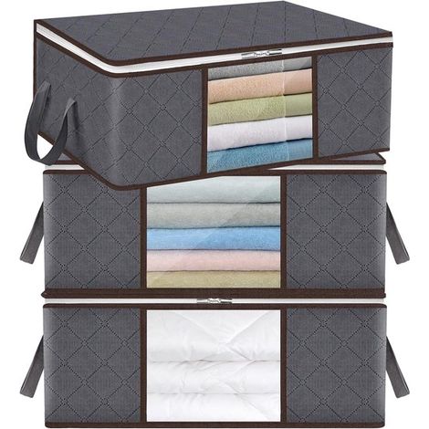 Longziming – 3er-set Aufbewahrungsbeutel 35 L – Faltbare Kleiderorganizer Mit Sichtfenster – Ideal Für Unter Dem Bett Und Im Kleiderschrank – Für Bettdecken, Decken Und Kleidung – G