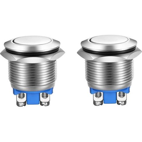 Longziming – 2er-pack – Momentaner Drucktaster – 19 Mm – Wasserdichter Edelstahl-drucktaster Mit Schraubbefestigung – Runder, Verchromter Metall-starttaster