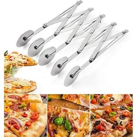 Peysaitr – Verstellbarer Pizzaschneider – 5 Edelstahlräder – Gebäck- Und Pizzaschneider, Kuchenschneider Für Pizza Und Kuchen – Silber